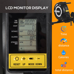 جهاز تجديف مغناطيسي قابل للتعديل من HOMCOM لتدريبات اللياقة البدنية والجسم في الأماكن المغلقة مع شاشة LCD رقمية وعجلات للاستخدام في المنزل والمكتب والصالة الرياضية