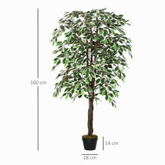 Outsunny 160cm/5.2FT Artificial Ficus Silk Tree with Nursery Pot, Decorative Fake Plant, for Indoor Outdoor D√É¬©cor