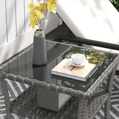 Outsunny Two-tier PE Rattan Square Coffee Table - Grey