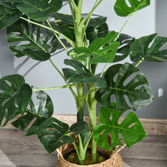 Outsunny 100cm/3.3FT Artificial Monstera Tree Decorative Cheese Plant 21 Leaves with Nursery Pot, Fake Tropical Palm Tree for Indoor Outdoor D√É¬©cor