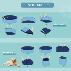 PawHut Foldable Dog Paddling Pool Pet Cat Swimming Pool Indoor/Outdoor Collapsible Summer Bathing Tub Shower Tub Puppy Washer (â140 x 30H (cm), Blue)