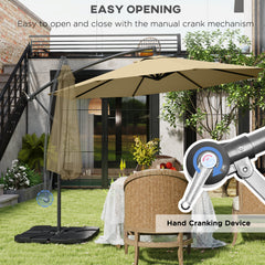 Outsunny 3m Overhanging Parasol, with Base, Weights and Cover - Sand brown