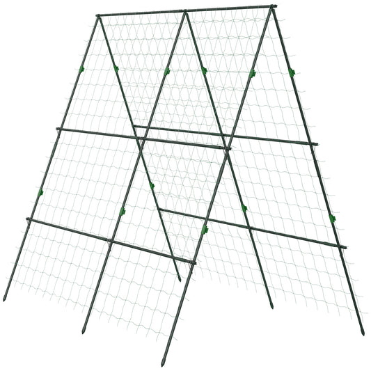 Outsunny Garden Cucumber Trellis for Climbing Plants, A-Frame Trellis Plant Support with Climbing Net, DIY Adjustable Cucumber Support Frame for Raised Bed, Vegetables, Flowers, Fruit, Green