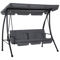 Outsunny Outdoor 2-in-1 Swing Chair Lounger 3 Seater Garden Swing Seat Bed Convertible Tilt Canopy W/ Cushion, Dark Grey