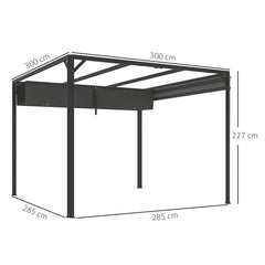 Outsunny 3 x 3m Aluminium Pergola, with Retractable Roof and Wall - Dark Grey