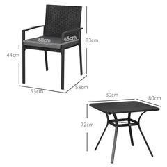 Outsunny Five-Piece Garden Dining Set, with Rattan Seat Chairs and Cushions - Black