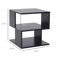 HOMCOM Side Table Square Coffee Table Modern End Table with 2 Tier Storage Shelves for Living Room, Bedroom, Black