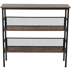 HOMCOM 3-Tier Storage Display Shelf, Industrial Bookshelf with Adjustable Feet, Metal Frame Shelving Unit for Study, Living Room, Kitchen, Rustic Brown and Black