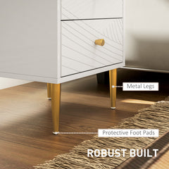 HOMCOM Elegant Two-Drawer Bedside Table - White/Gold-Tone