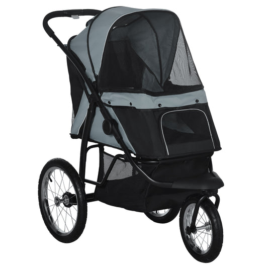 عربة أطفال PawHut Dog Pram Dog Stroller Jogger قابلة للطي للكلاب المتوسطة والصغيرة، مع عجلات مطاطية ووسادة قابلة للغسل - رمادي