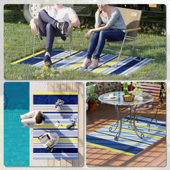 Outsunny Reversible Outdoor Rug, Waterproof Plastic Straw Mat for Backyard, Deck, RV, Picnic, Beach, Camping, 121 x 182 cm, Dark Blue and Yellow