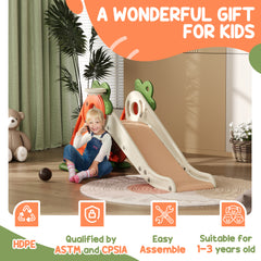 AIYAPLAY 3 in 1 Foldable Toddler Slide with Basketball Hoop, Climber, Carrot-themed, for 1-3 Years