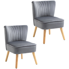 HOMCOM Velvet Accent Chair Occasional Tub Seat Padding Curved Back with Wood Frame Legs Home Furniture Set of 2 Grey