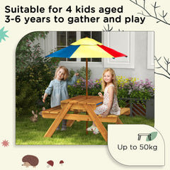 Outsunny Kids Picnic Table Set, 3 in 1 Sand Pit Activity Table, Kids Garden Furniture w/ Removable Parasol, for 3-6 Years