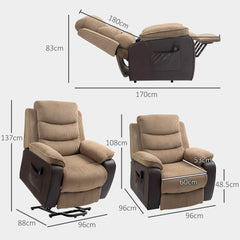 HOMCOM Power Lift Recliner Chair for Elderly, Patchwork Design Oversized Electric Riser and Recliner Armchair for Living Room with Remote Control, USB Port and 2 Side Pockets, Brown