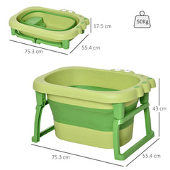 HOMCOM Foldable Baby Bathtub, with Stool - Green