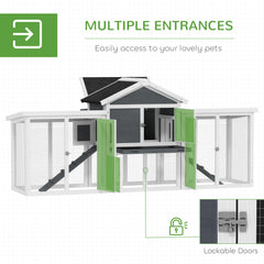PawHut Large Chicken Coop, Wooden Garden Hen House, Poultry Coops Cages with Run, Nesting Box, Grey