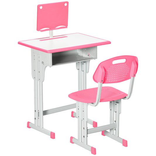 HOMCOM Kids Adjustable Desk and Chair Set, Book Stand, Pen Slot - Pink