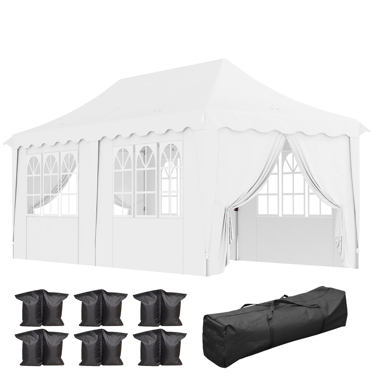 Outsunny 3 x 6m Pop Up Gazebo with Sides, UPF50+ Height Adjustable Marquee Party Tent, Wedding Canopy, Instant Event Shelter with Carry Bag and Sand Bags for Garden, White