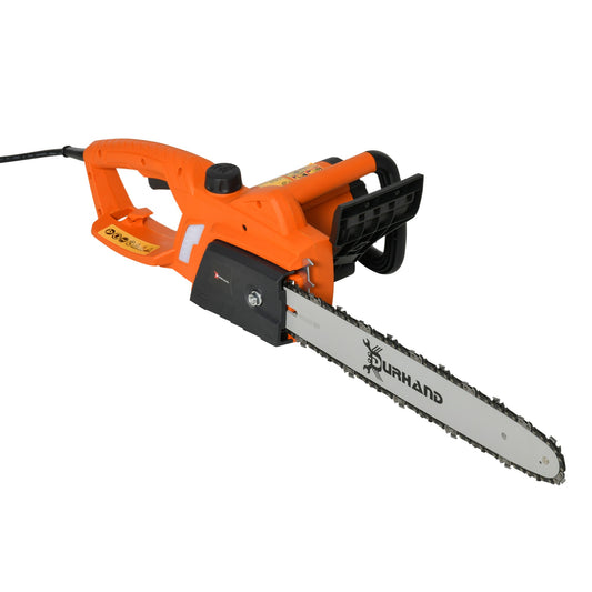 DURHAND Aluminium Electric Chainsaw with Double Brake Protection and Blade Cover, 2000 W, 16 inch, for Wood, Trees and Branches, Orange