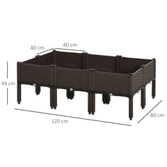 Outsunny Set of 6 26L Garden Raised Bed Elevated Patio Flower Plant Planter Box PP Vegetables Planting Container, Brown