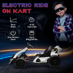 HOMCOM 24V Electric Go Kart for Kids with Adjustable Seat for 6-12 Years, White