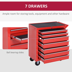 DURHAND 7-Drawer Rolling Tool Chest on Wheels, Lockable Tool Cabinet with Side Handle, Metal Tool Box Trolley for Garage, Workshop, Red