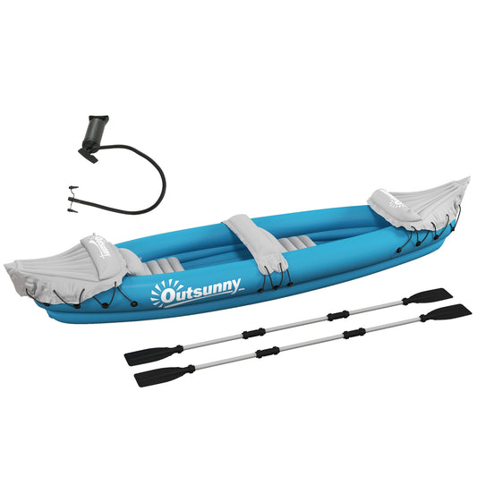 Outsunny Inflatable Kayak, Two-Person Inflatable Canoe Boat Set with Air Pump, Aluminium Oars, 318 x 80 x 50cm - Blue