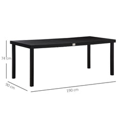 Outsunny Aluminium Outdoor Garden Dining Table for 8 People, Faux Wood Top, for Garden, Patio, 190 x 90 x 74cm, Black