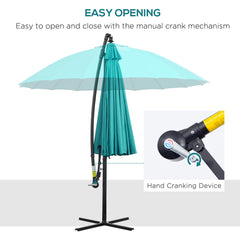 Outsunny 3(m) Cantilever Umbrella 18 Ribs & Vents Adjustable Angle for Patio Green