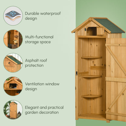 Outsunny Garden Shed Vertical Utility 3 Shelves Shed Wood Outdoor Garden Tool Storage Unit Storage Cabinet, 77 x 54.2 x 179cm - Brown
