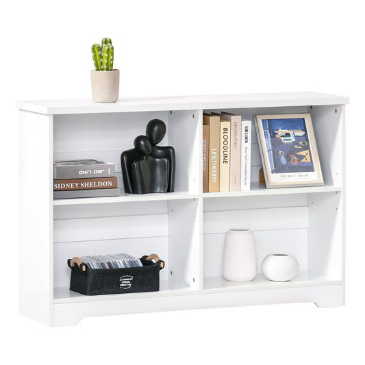 HOMCOM Wooden Cube Bookcase, 2 Tier Open Storage Shelving Unit with 4 Compartments, Freestanding Display Bookshelf for Home Office Living Room Furniture, 118 x 29 x 76cm, White