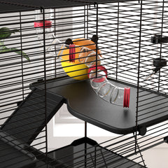 PawHut Gerbil Cage, Dwarf Hamster Cage, with Deep Glass Bottom, Tunnels, Ramps, Hut, Exercise Wheel, 78.5 x 48.5 x 57cm