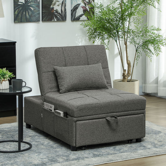 HOMCOM Four-In-One Single Sleeper Chair - Dark Grey