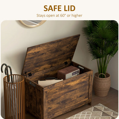 HOMCOM Storage Chest, Modern Storage Trunk with 2 Safety Hinges and Cut-out Handles, Wooden Toy Box for Living Room, Entryway, 76 x 40 x 48 cm, Rustic Brown