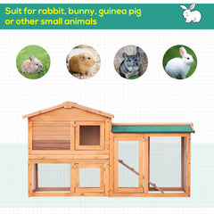 PawHut Rabbit 2 Tier Fir Wood Small Animal Hutch Guinea Pigs Hutches w/ Ramp Brown