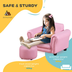 HOMCOM Toddler Chair Single Seater Kids Sofa Set, 54 x 42 x 41cm, Kids Sofa with Stool, Pink