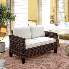 Outsunny Two-Seater Rattan Outdoor Sofa - Brown