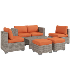 Outsunny Eight-Piece Rattan Garden Set, with Contrast Cushions - Orange/Grey