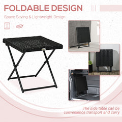 Outsunny Square PE Wicker Rattan Folding Table - Black