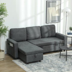 HOMCOM L Sofa Bed, with Storage - Charcoal Grey