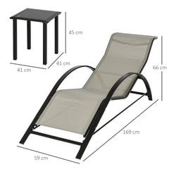 Outsunny 3 Pieces Sun Lounger Chair Set, Metal Frame Garden Outdoor Sunbathing Chair with Side Table and Armrest, Grey