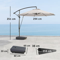 Outsunny 3(m) Garden Cantilever Parasol with Fillable Base, Wind Protection Strap, Cover, Round Banana Hanging Umbrella with Crank Handle and Tilt, Patio Umbrella for Outdoor Sun Shade, UPF50+, Cream