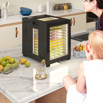 HOMCOM Food Dehydrator with 12 Stainless Steel Tray, 850W Food Dryer Machine with LED Touch Panel, 40-70√¢‚Äû∆í Adjustable Temperature, 48H Timer for Drying Fruit, Meat, Vegetable, Jerky, Pet Treat, Black