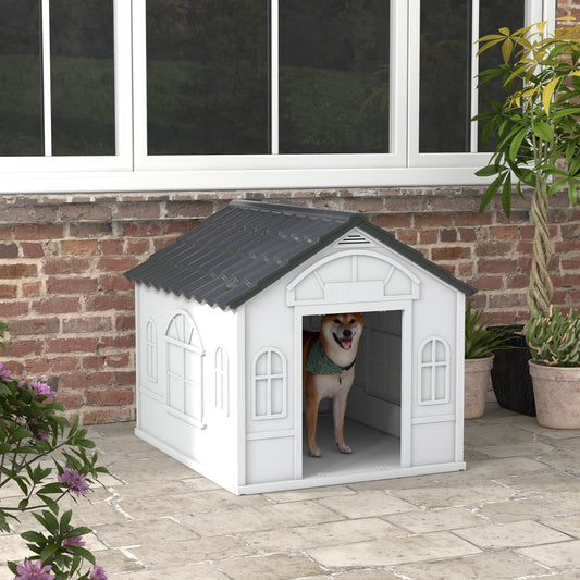 PawHut Plastic Weather-Resistant Dog House, for Indoors and Outdoors, Large Dogs - Grey