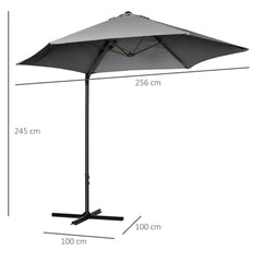 Outsunny 2.5M Garden Cantilever Parasol, Offset Roma Patio Umbrella Hanging Sun Shade Canopy Shelter with 360√Ç¬∞ Rotation and Cross Base, Dark Grey