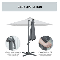 Outsunny 3(m) Cantilever Roma Parasol Patio Sun Umbrella with Crank & Tilt LED Solar Light Cross Base 360√Ç¬∞ Rotating Outdoor, Dark Grey