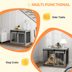 PawHut 98cm Dog Crate Furniture with Removable Cushion for Large Dogs - Grey