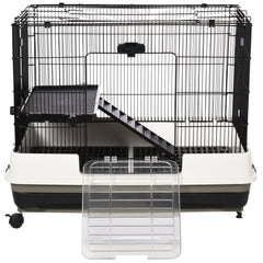 PawHut Small Animal Guinea Pigs Hutches Steel Wire Rabbit Cage Pet Play House W/ Waste Tray Black