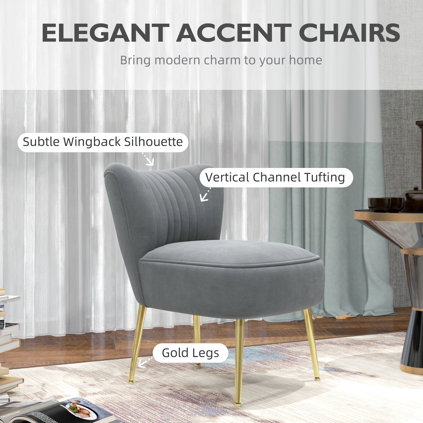 HOMCOM Velvet-Feel Tub Accent Chair - Grey